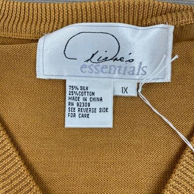 New V-neck Carmel & Black Fine Gauge Sweater 1X