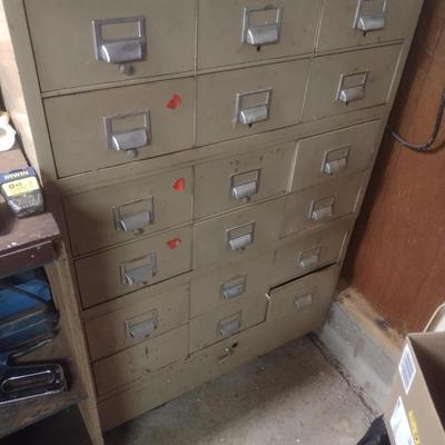 Vintage Metal Industrial Shop Multi-Drawer Cabinet (No Contents)