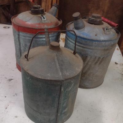 Set of Three Vintage Galvanized Fuel Cans