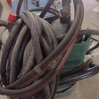 Miller 225V Arc Welder with Torch and Acetylene Tanks, Gauges, Cart, and Welding Accessories
