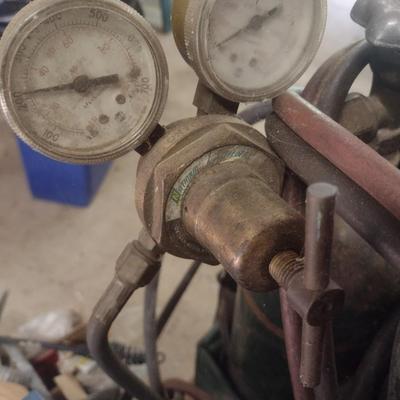 Miller 225V Arc Welder with Torch and Acetylene Tanks, Gauges, Cart, and Welding Accessories