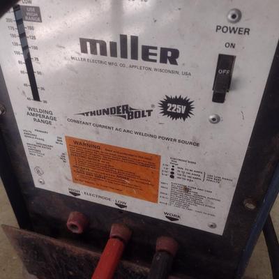 Miller 225V Arc Welder with Torch and Acetylene Tanks, Gauges, Cart, and Welding Accessories