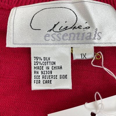 New Red & Black V-neck Fine Gauge Sweater 1X