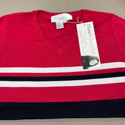 New Red & Black V-neck Fine Gauge Sweater 1X