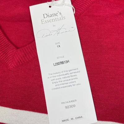 New Red & Black V-neck Fine Gauge Sweater 1X