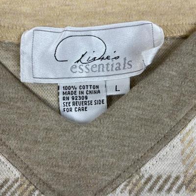 New V-neck Tan Knit 100% Cotton Top L