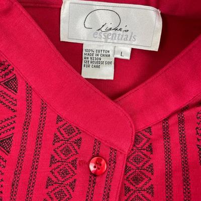 New Red Button down Embroidered Knit Top L