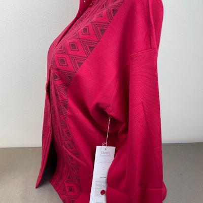 New Red Button down Embroidered Knit Top L