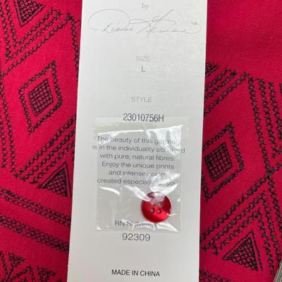 New Red Button down Embroidered Knit Top L