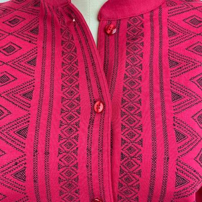 New Red Button down Embroidered Knit Top L