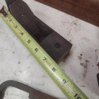 Collection of Antique and Vintage Wood Shaping Tools Includes Hand Planes and Draw Knife