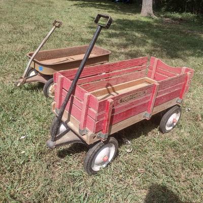 Pair of Vintage Child's Pull Wagons Town & Country and Radio Jet