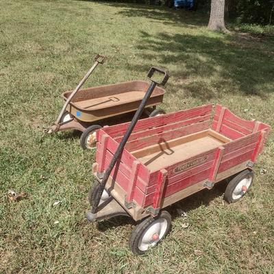 Pair of Vintage Child's Pull Wagons Town & Country and Radio Jet
