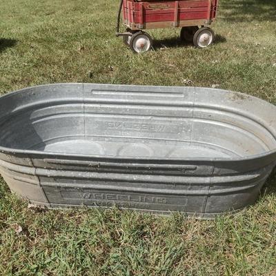 Vintage Wheeling Brand Galvanized Washtub or Trough
