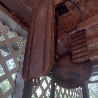 Vintage Cast Iron Pan, Skillet, Meat Cleaver and Pot Rack