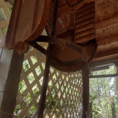 Vintage Cast Iron Pan, Skillet, Meat Cleaver and Pot Rack