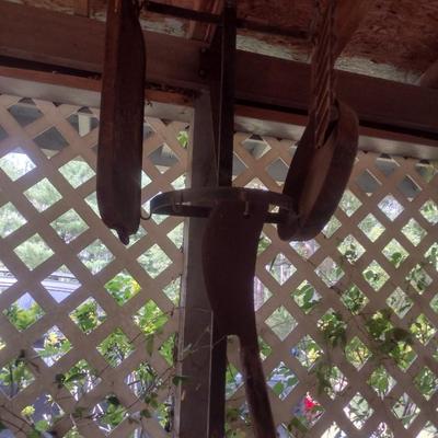 Vintage Cast Iron Pan, Skillet, Meat Cleaver and Pot Rack