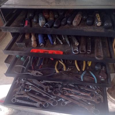Metal Multi-Slide Drawer Cabinet and Tool Contents (Bottom Red Tool Cabinet Not Included)
