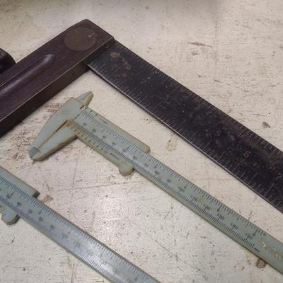 Collection of Vintage Carpenter's Measuring Tools and Squares