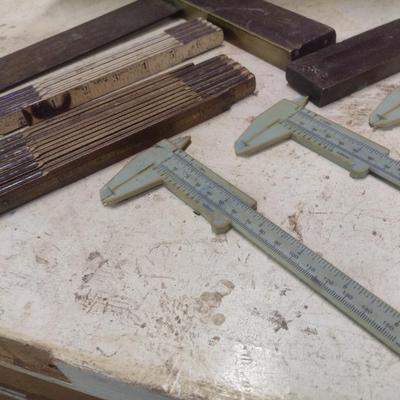 Collection of Vintage Carpenter's Measuring Tools and Squares