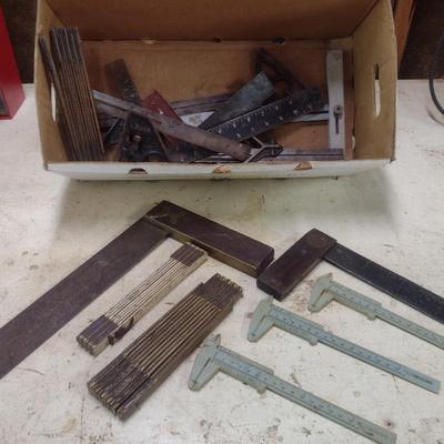 Collection of Vintage Carpenter's Measuring Tools and Squares