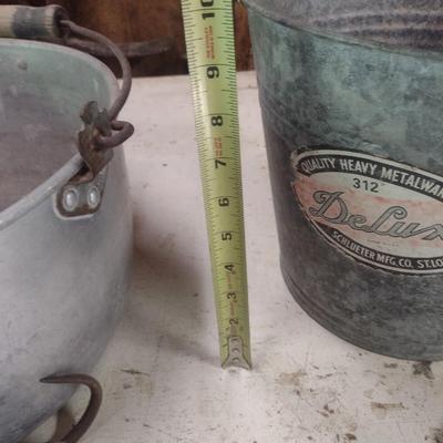 Vintage Galvanized and Aluminum Buckets and Hooks