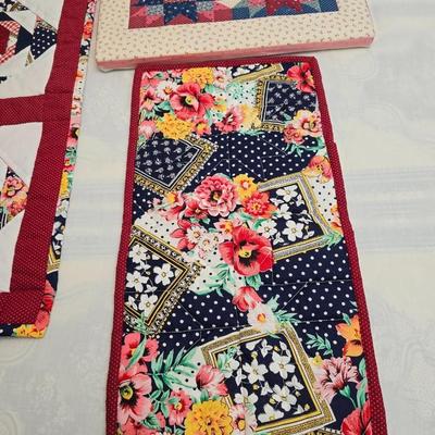 Collection of quilted fabrics - wall hanging - pillow case - table runner - and more