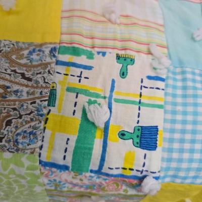 Beautiful vintage handmade quilt with colored patchwork