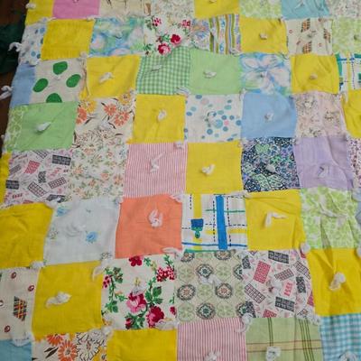 Beautiful vintage handmade quilt with colored patchwork