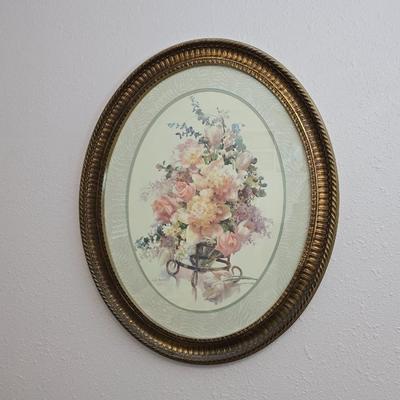 Ruth Baderain floral art in nice large oval frame