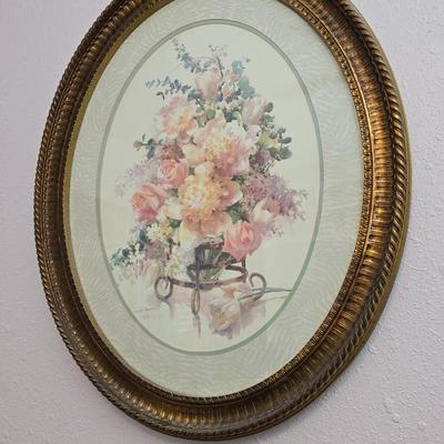 Ruth Baderain floral art in nice large oval frame