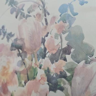 Ruth Baderain floral art in nice large oval frame