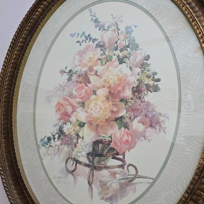Ruth Baderain floral art in nice large oval frame