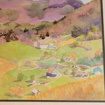 Watercolor and Pastel Mountains and a Valley Painting (GB-EL)