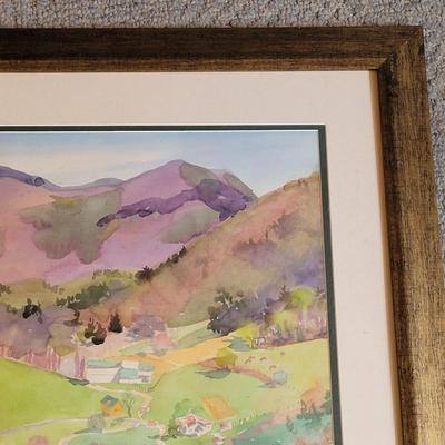 Watercolor and Pastel Mountains and a Valley Painting (GB-EL)