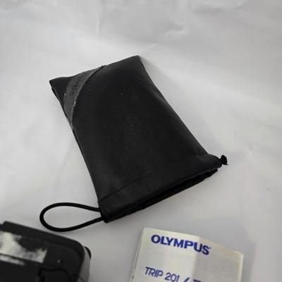 Three vintage film cameras - odak Extralite 10 = Olympus Trip 201 - NIB LexXus 35mm with Hot Shoe