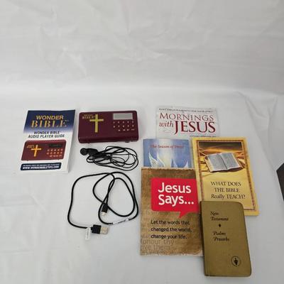 Wonder Bible audio player with player guide and religious booklets