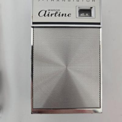 Vintage 7 transistor Wards Airline radio with headphones and a battery-operated travel alarm clock - Prepping goods!
