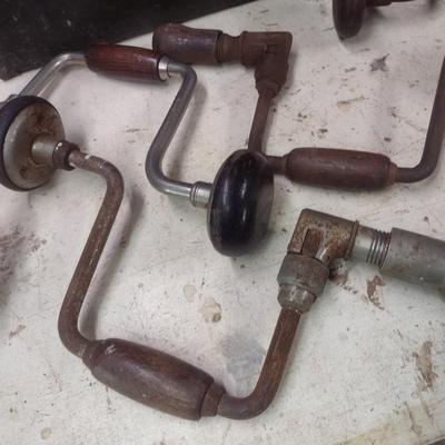 Large Collection of Vintage Brace Drills and Bits Includes Metal Toolbox