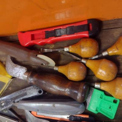 Assortment of Scrape Blades, Scissors, and Cutting Tools