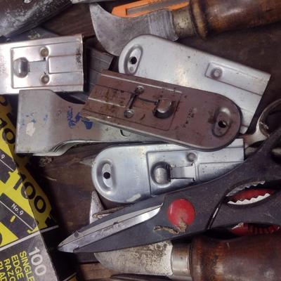 Assortment of Scrape Blades, Scissors, and Cutting Tools