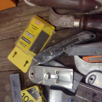Assortment of Scrape Blades, Scissors, and Cutting Tools