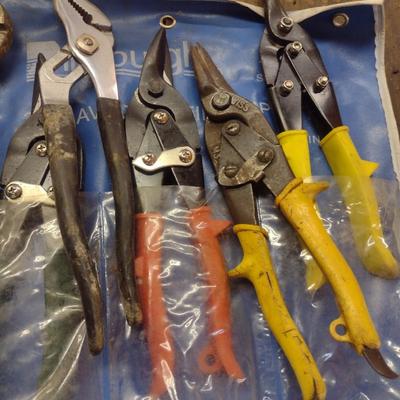 Assortment of Pliers, Channel Locks, Aviation Snips