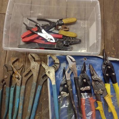 Assortment of Pliers, Channel Locks, Aviation Snips