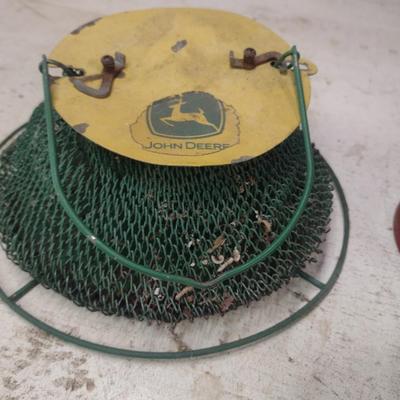 Coleman Gas Lantern, John Deere Metal Mesh Bird Feeder and Plano Tackle Box with Fishing Accessories