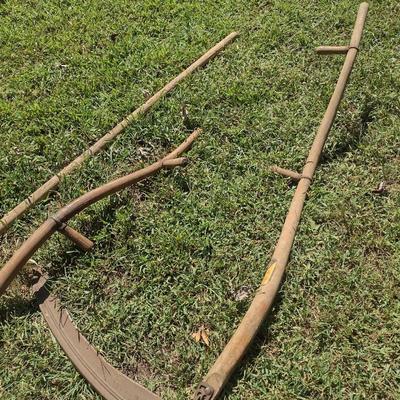 Pair of Vintage Scythes and Long Handled Shovel