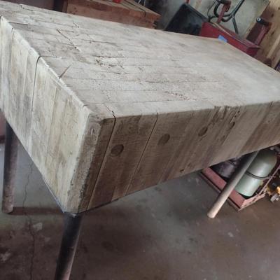Vintage Butcher Block Table 8" Thick x 49" Long