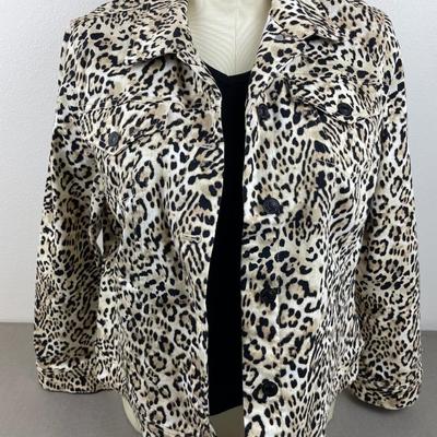 Chico’s Animal Print Denim Jacket 10-12