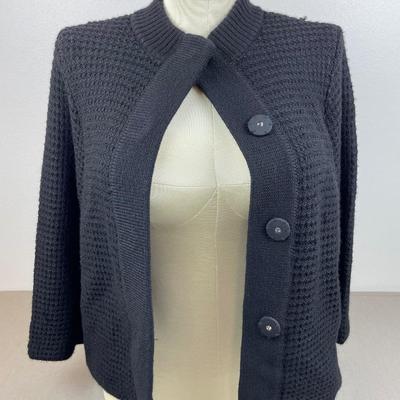 Chico’s Black wool blend Crop Snap Cardigan