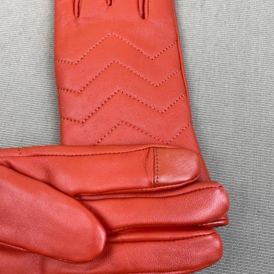 New Halston Brick Red Leather Gloves Chevron